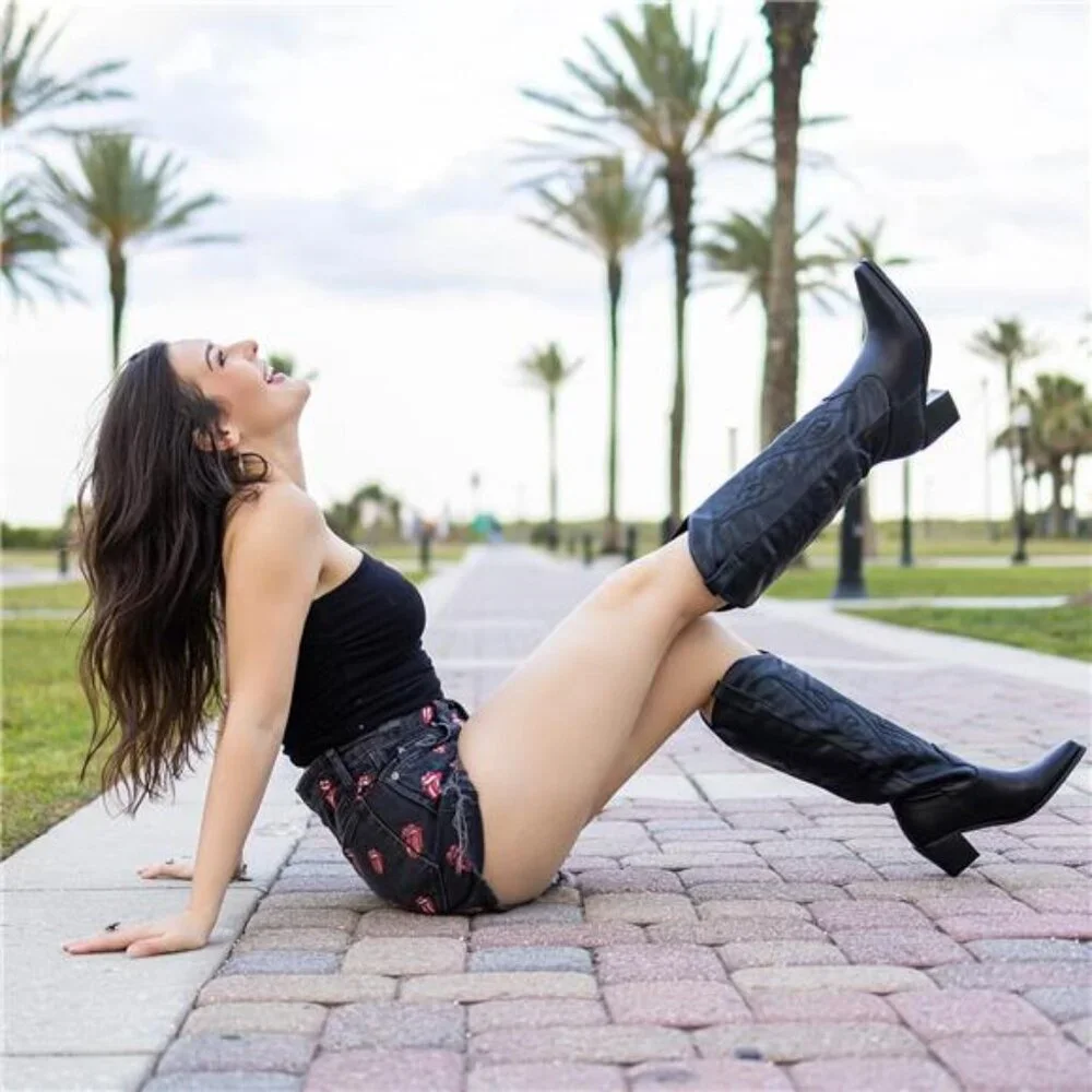 NEW Western Cowboy Boots for Women - Knee High Wide Calf Cowgirl Boots